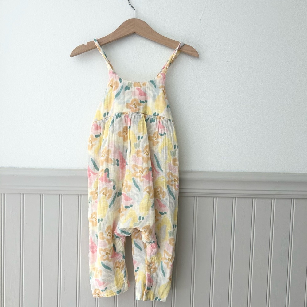 Angel Dear Girls 2T Organic Cotton Pink Yellow Pastel Floral Jumpsuit Romper